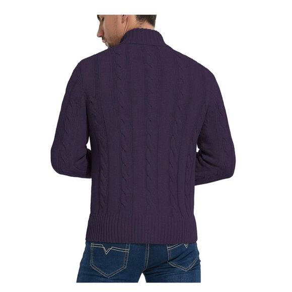 NITAGUT Mens Small Purple Stand Collar Cable Knit Sweater Cardigan Fisherman NWT - Picture 5 of 10